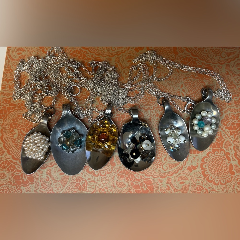 Vintage Spoon Necklaces set of 6 with Vintage Earring Accents GIFT IDEA